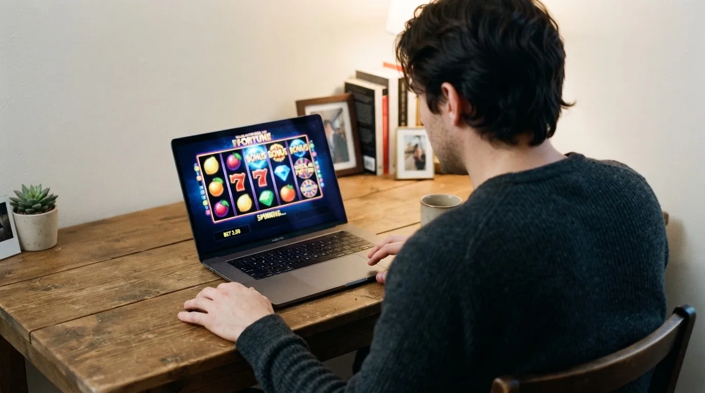 Person am Laptop liest eine Übersichtsseite zu Glücksspielen im Internet — casino mit hoher gewinnchance